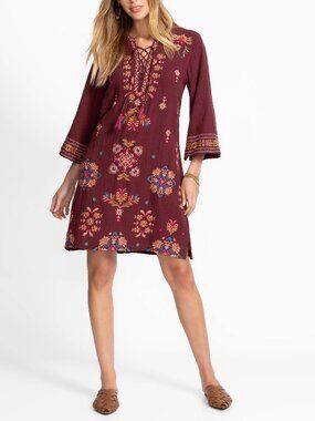 Johnny Was Brandi Gauze Tie Front Kimono Dress in Red